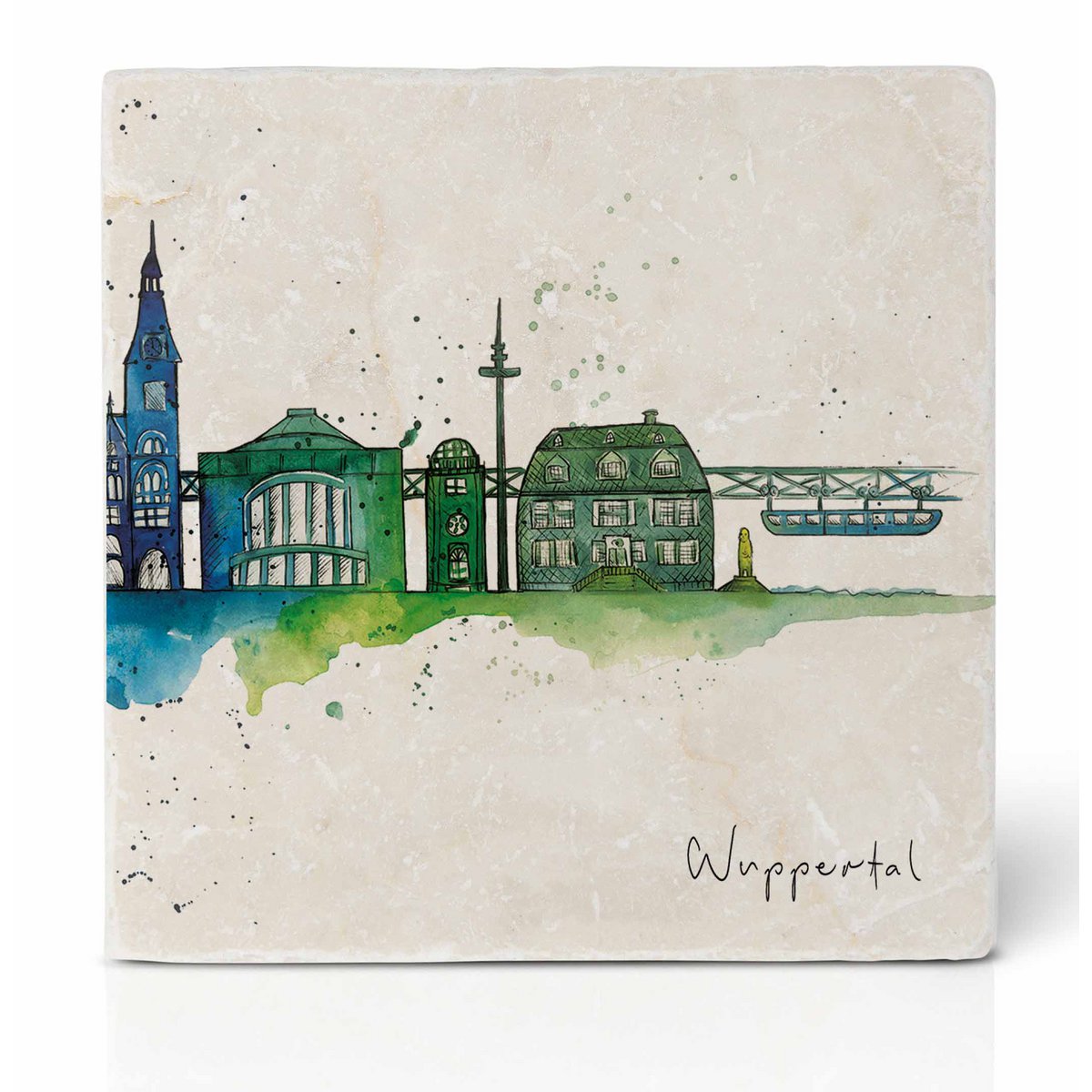 Fliesenuntersetzer mit Wuppertaler Skyline 2 - Fiorello Boutique